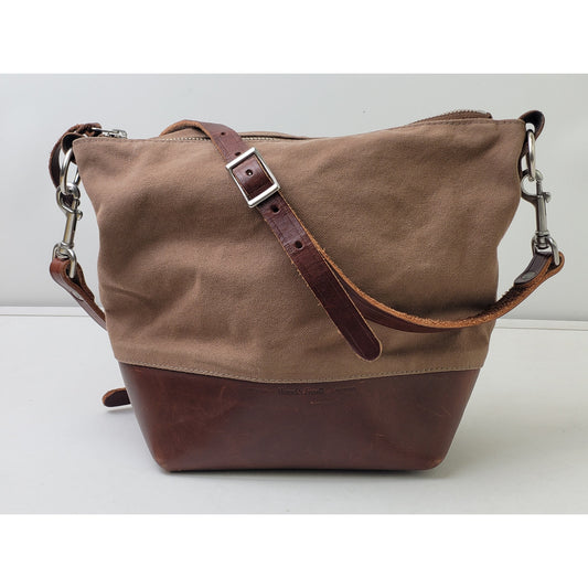 Wood & Faulk Shoulder Bag Brown Canvas Brown Leather | Made in USA