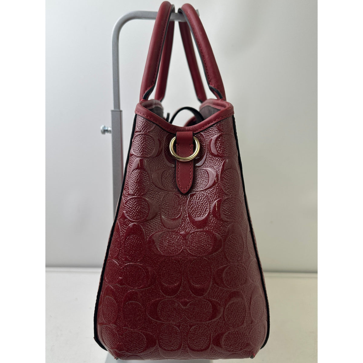 Coach Signature Debossed Patent Leather Cherry Red Small Margot Carryall