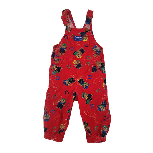 Vintage 90s OshKosh Teddy Bear Print Corduroy Overalls Toddler Sz 18 Months
