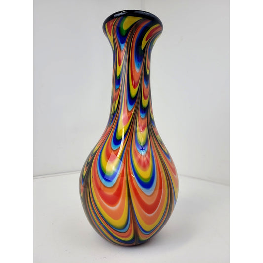Vintage Studio Art Glass Murano Italy 13” Rainbow Colorful Swags Vase