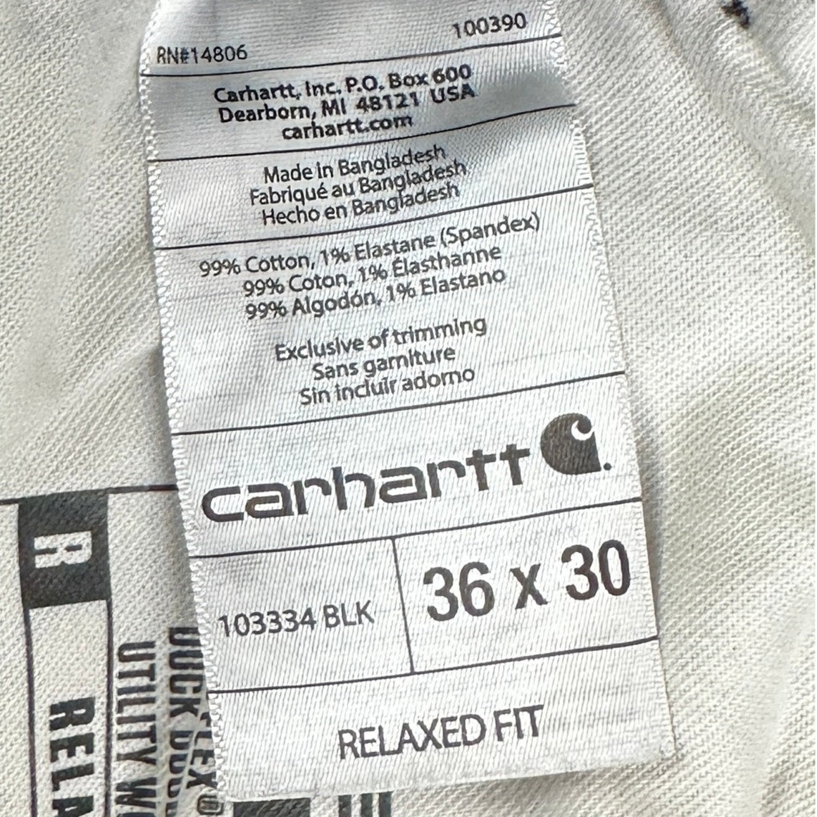 Carhartt Black Rugged Flex Double-Front Duck Utility Work Pants Men's Sz 36x30