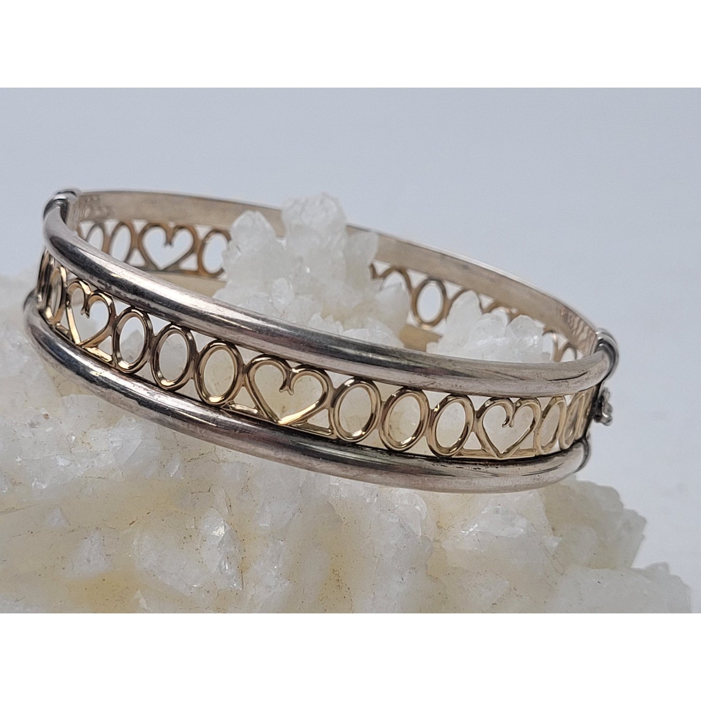 Alwand Vahan 14K Yellow Gold 925 Sterling Silver Bangle Hearts Hinged Bracelet