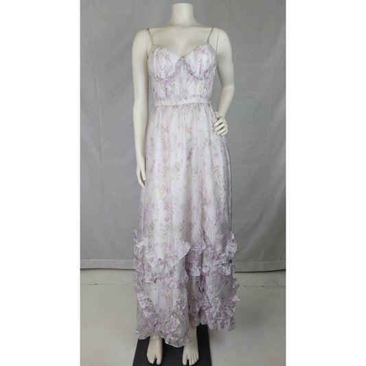 Altar'd State Whimsical Maxi Dress w Corset Top Side Slit Floral Print Sz S