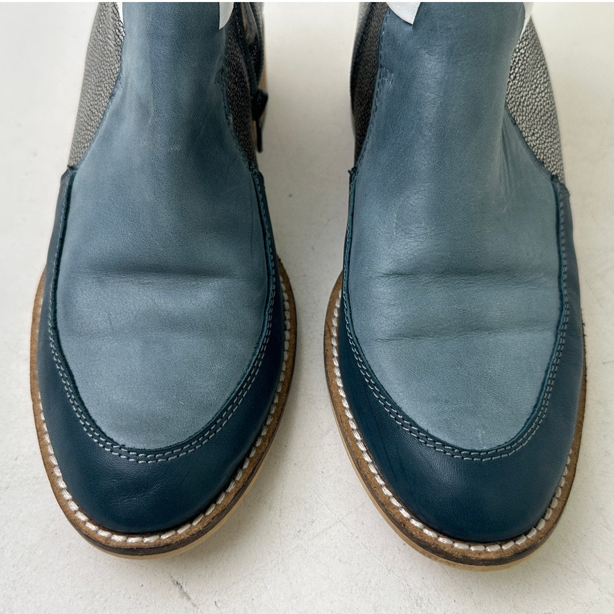 Bresley Multi-Tone Blue/Silver Leather Ankle Boots Women's Sz 40 EU