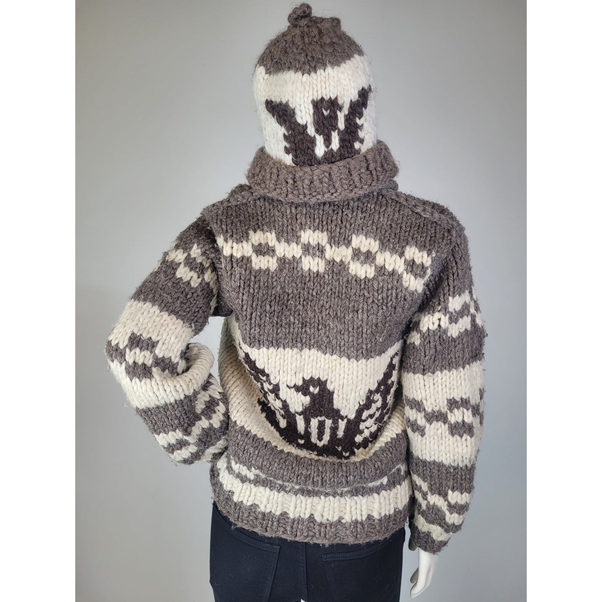 Vintage Heavy-Knit Wool Cowichan Style Zip-Up Sweater w Matching Toque Sz XS