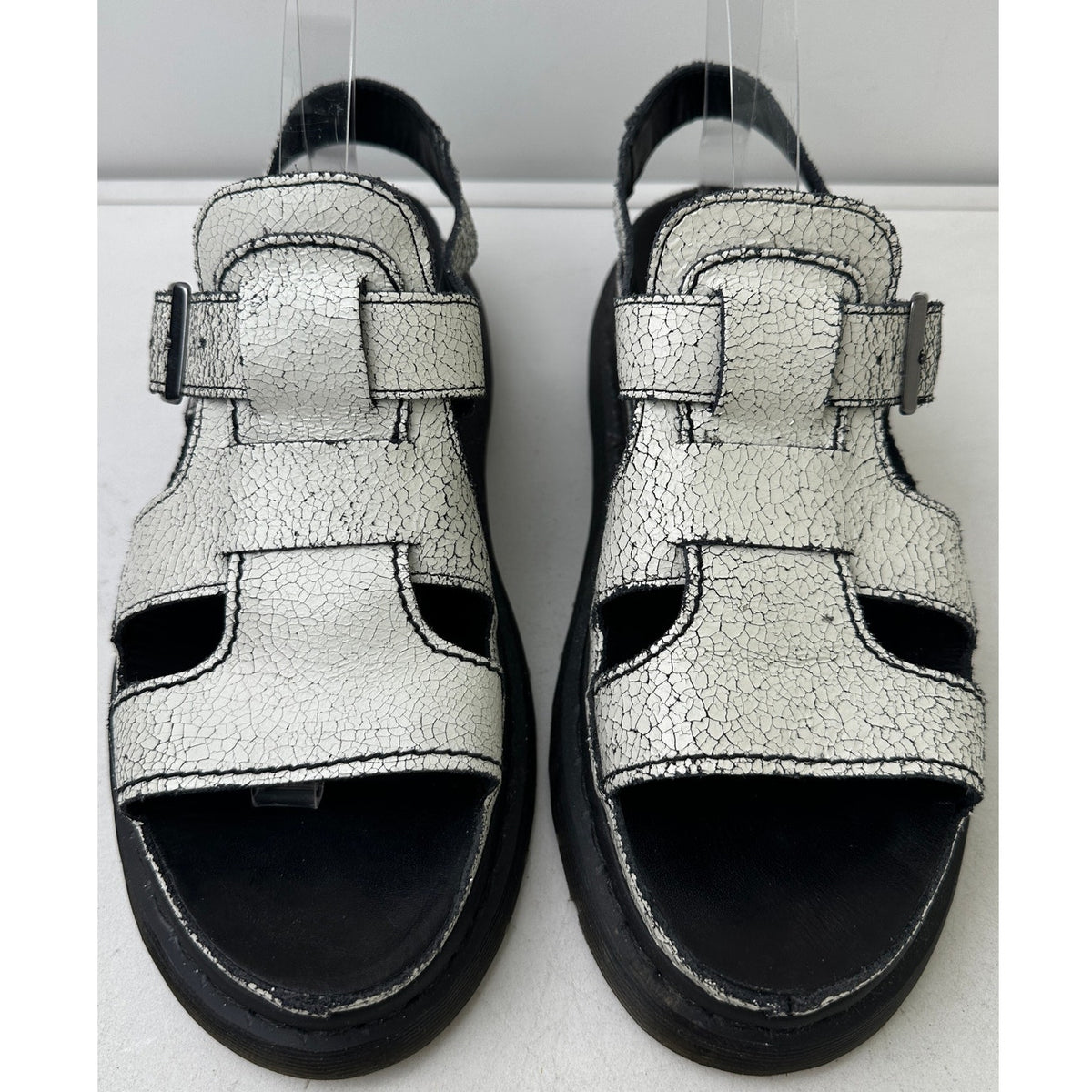 Vintage Dr. Martens Asha Double Tongue White Crackle Leather Sandal Women's Sz 9