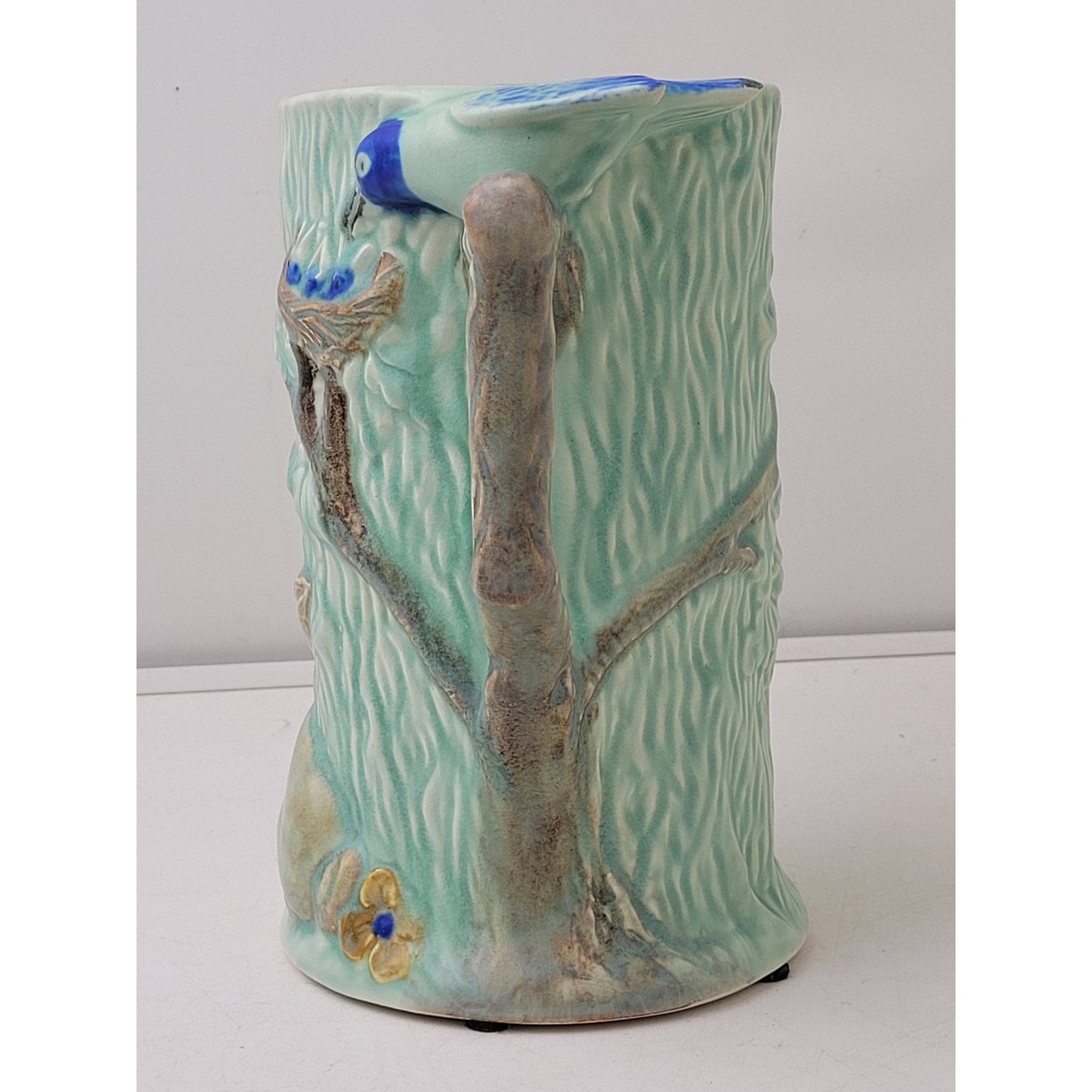 VTG 1940s Wade Heath "Woodland' Pottery Pitcher 3D Blue Bird & Rabbit