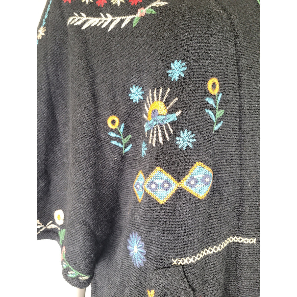 Johnny Was Josiy Poncho w Multicolored Floral & Geometric Embroidery Sz S