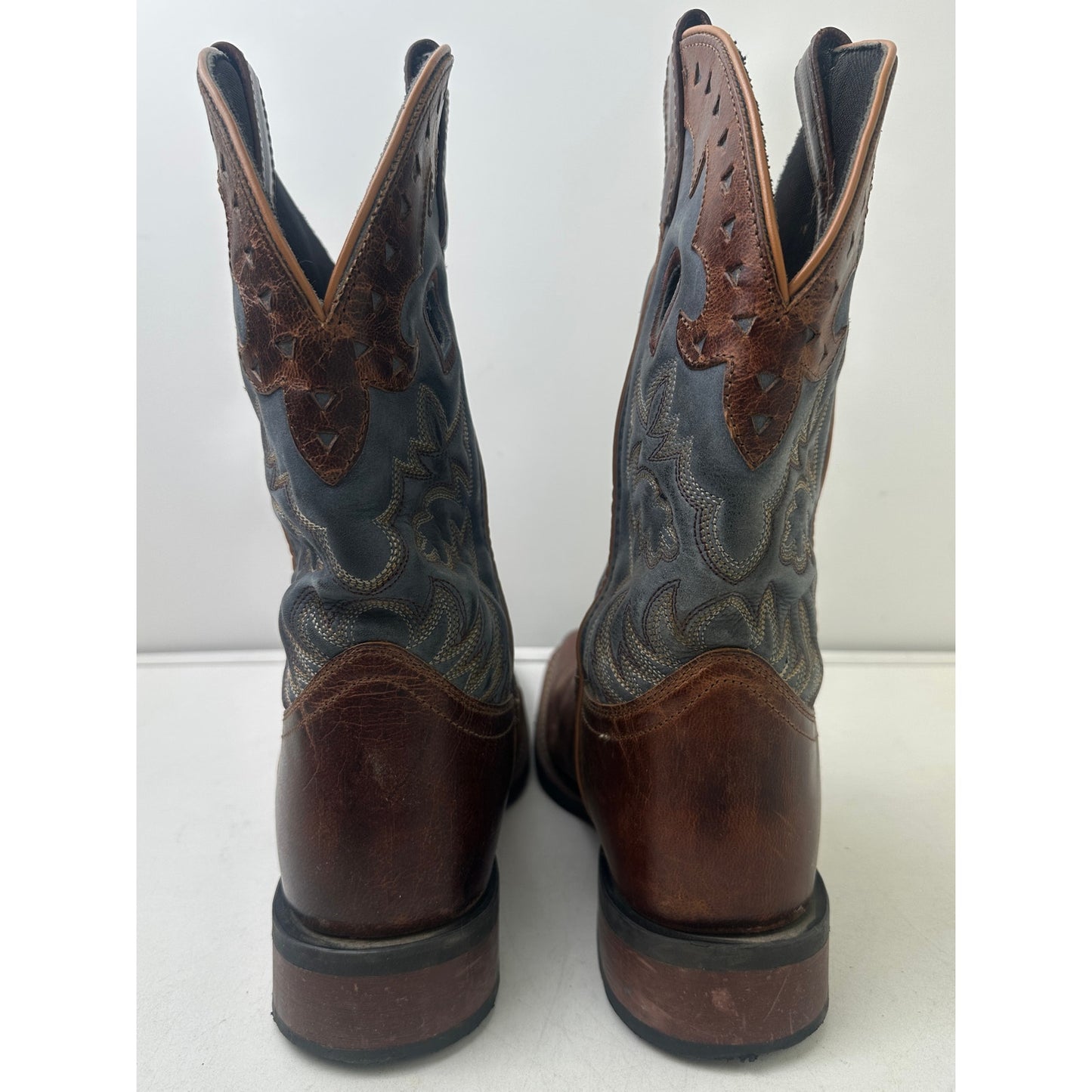 Laredo Ross Tan & Blue Broad Square Toe Western Boots Men's Sz 10.5