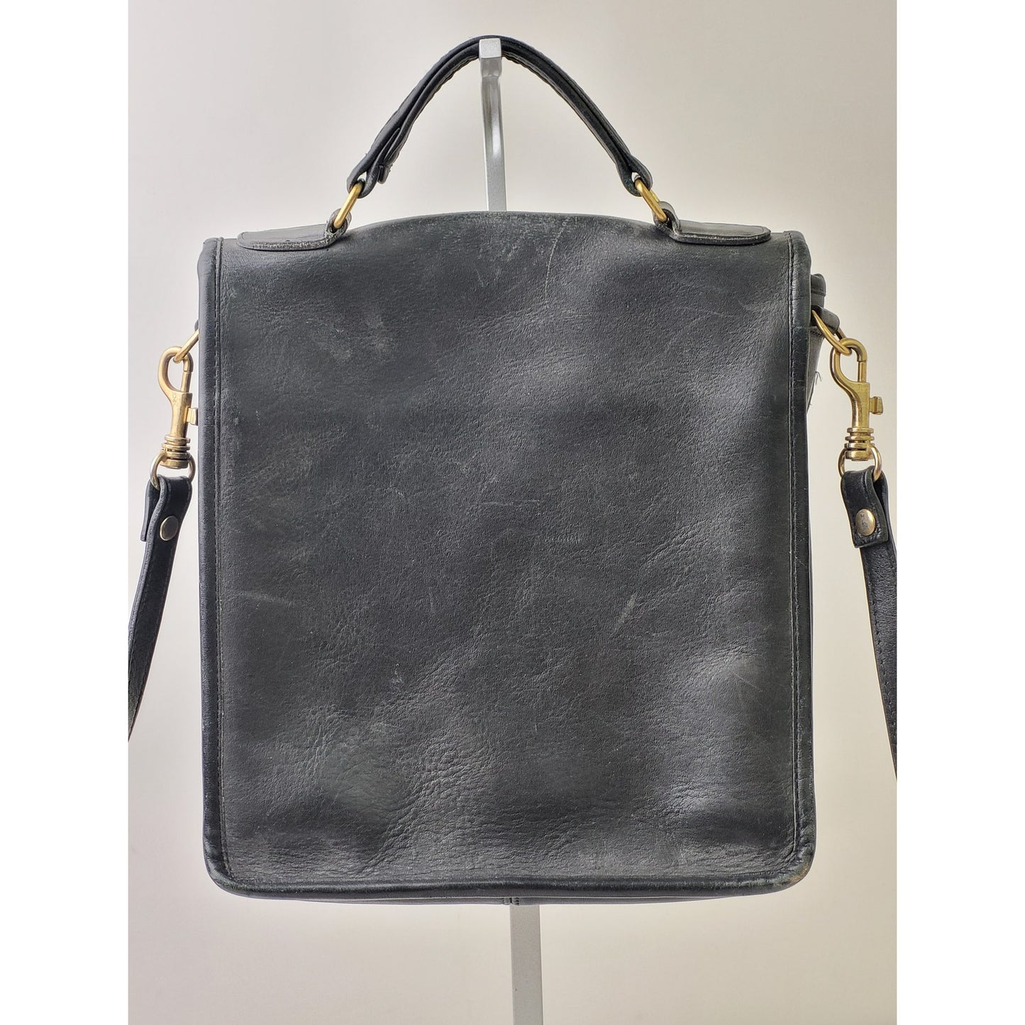 Vintage 90s Coach Station Bag Black Leather Brass Turn-Lock Crossbody Purse
