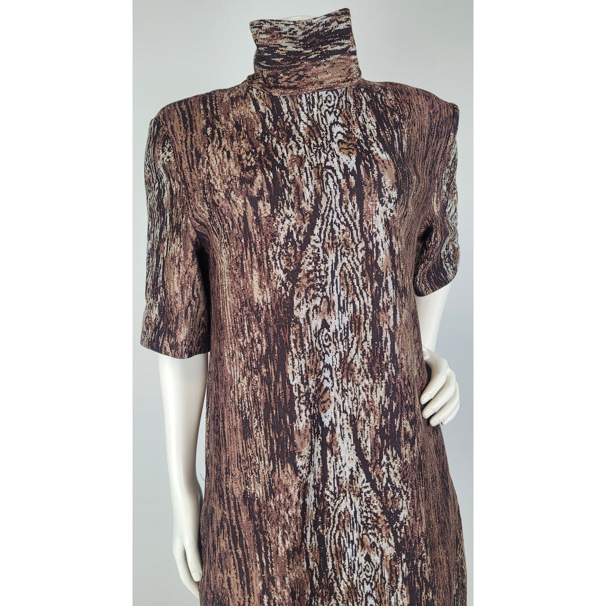 Rosetta Getty Woodgrain Turtleneck Shift Dress Brown Sz L NWT MSRP: $890