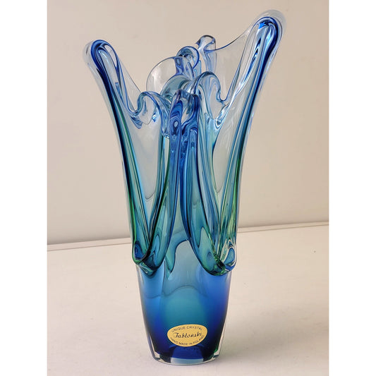 Vintage Adam Jablonski Artisan Hand-Blown Lead Crystal Vase Signed