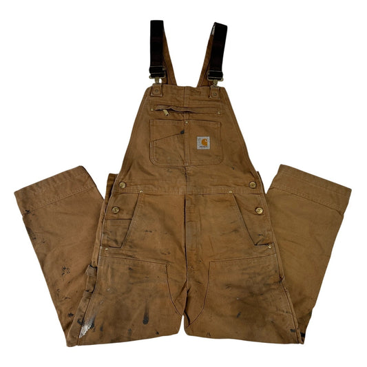 VTG Carhartt Distressed Brown Duck Canvas Double-Knee Overalls Men's Sz 38 x 28