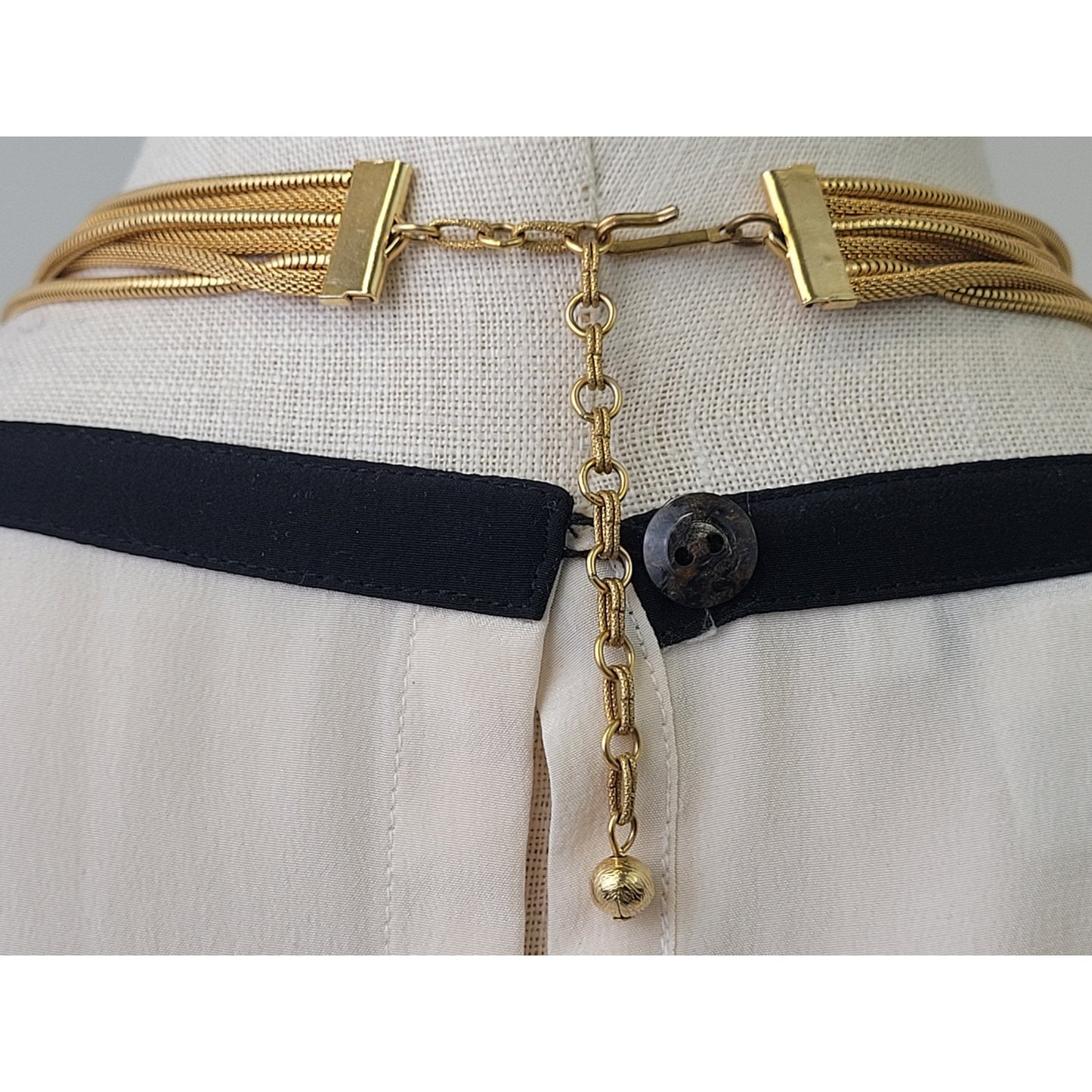 Vintage Gold-Tone Aurora Borealis Rhinestone Multi-Strand Necklace/Earrings Set