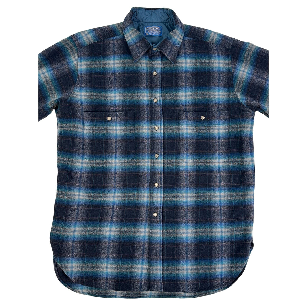 Vintage 1970s Pendleton Blue Wool Ombre Plaid Board Shirt Men's Sz L