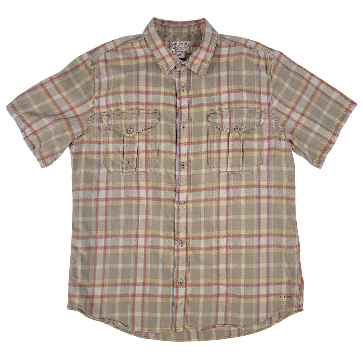 Short Sleeve Alaskan Guide Shirt | Light Brown & Red Plaid | Men's Sz L