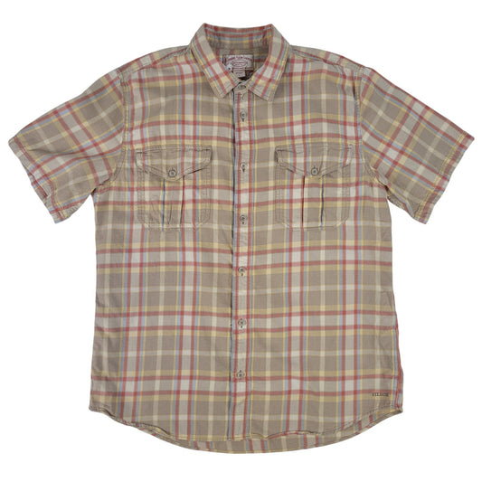 Short Sleeve Alaskan Guide Shirt | Light Brown & Red Plaid | Men's Sz L