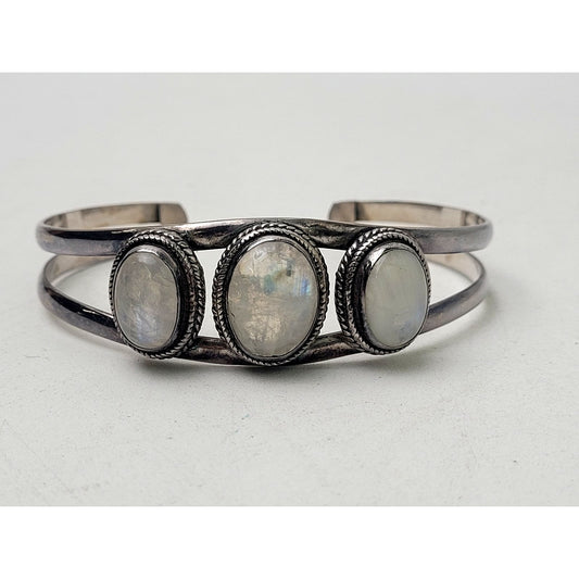 Vintage Sterling Silver Moonstone Cuff Bracelet | 29.3 grams