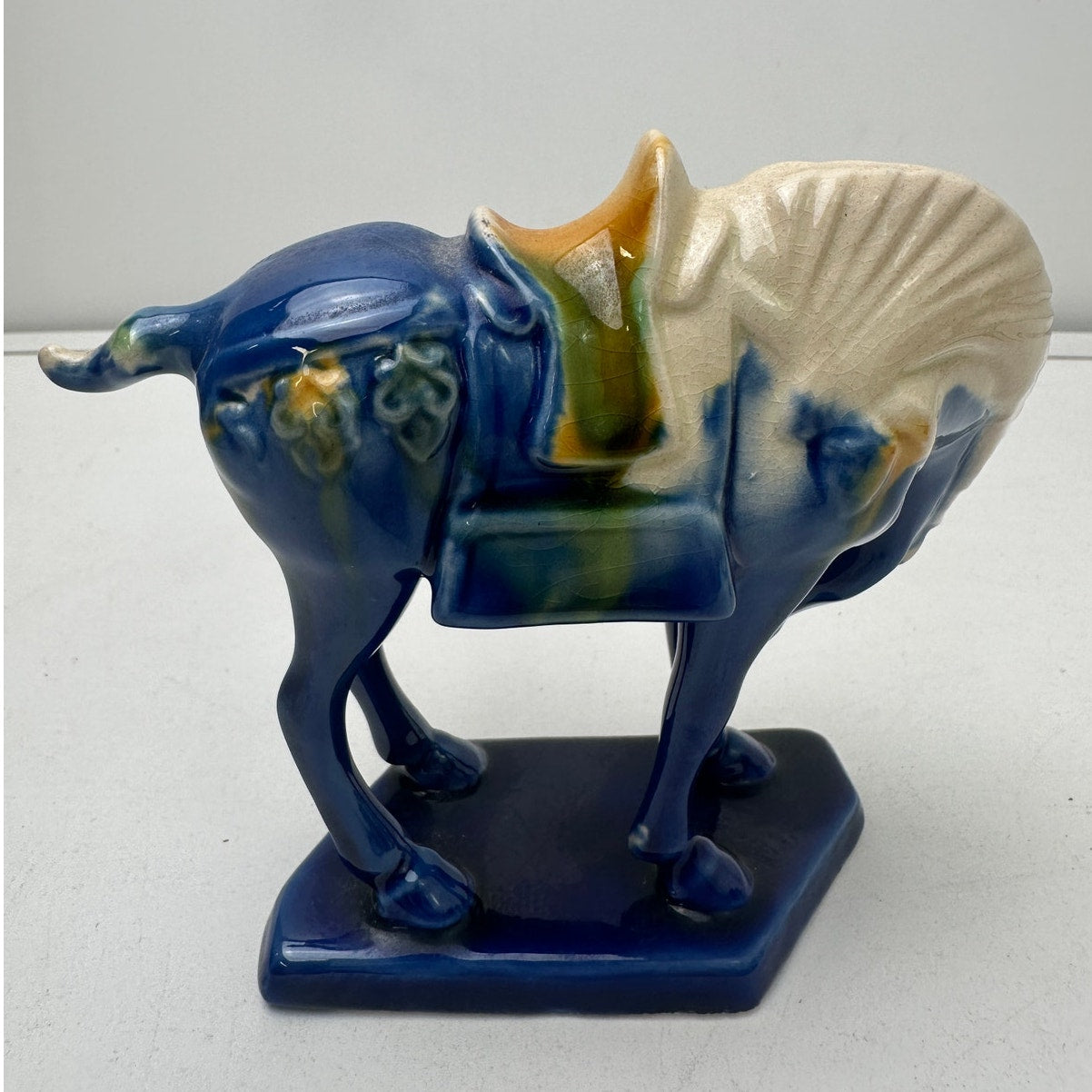 Vintage Chinese Tang Dynasty Style Sancai Glazed Ceramic War Horse Figurines