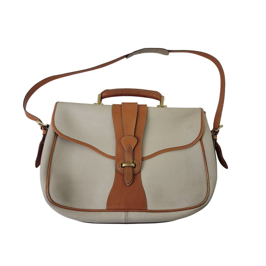 VTG Dooney & Bourke Large Equestrian Flap Bag Briefcase in Bone & British Tan
