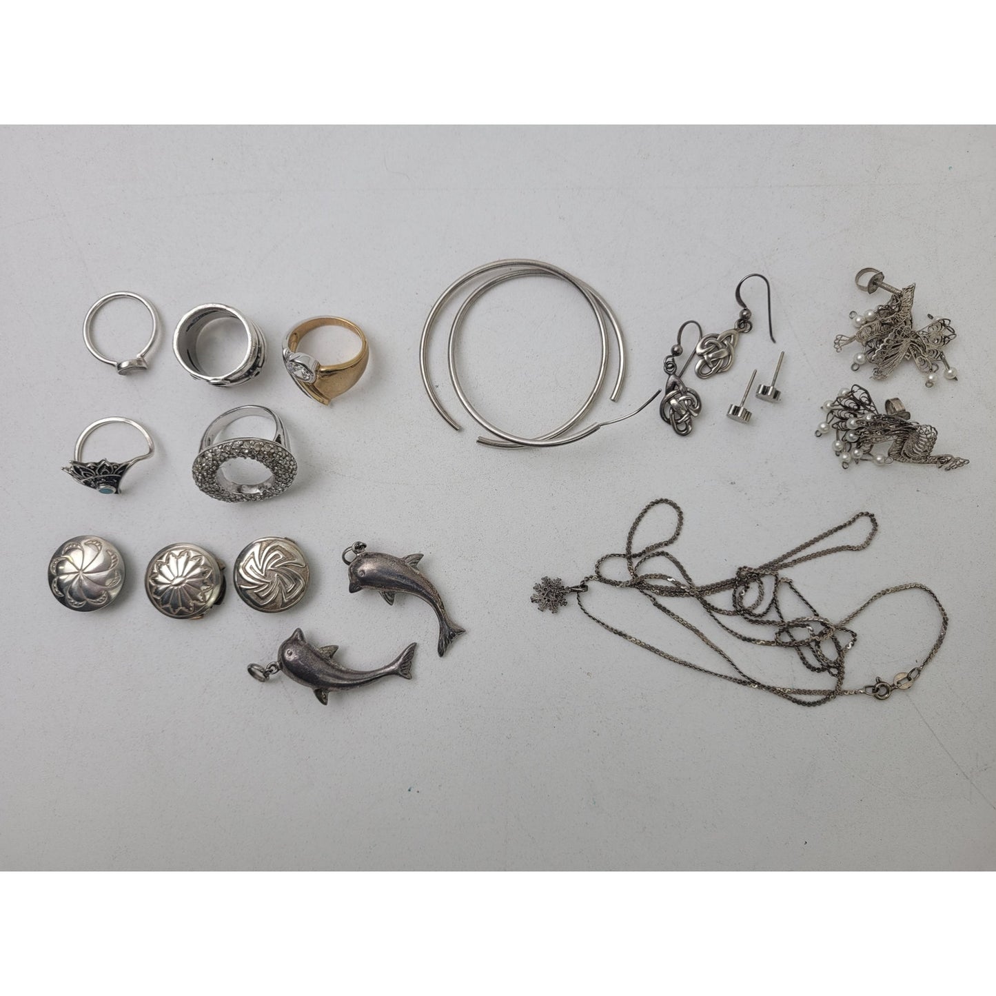 925 Sterling Silver Scrap Lot Earrings Rings Chain Etc. | 58.58 grams