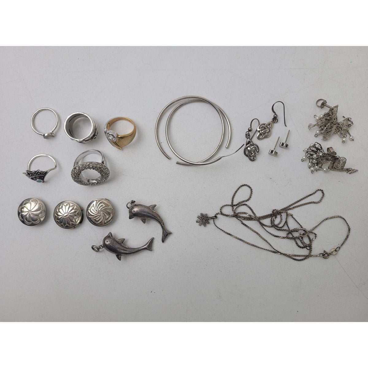 925 Sterling Silver Scrap Lot Earrings Rings Chain Etc. | 58.58 grams