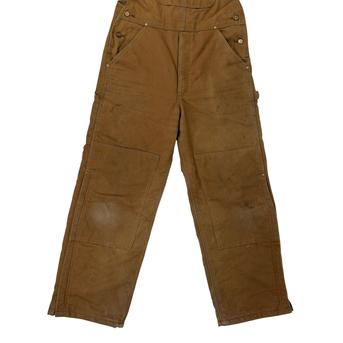 VTG Carhartt R02 BRN Quilt-Lined Distressed Duck Canvas Overalls Men's Sz 34x30
