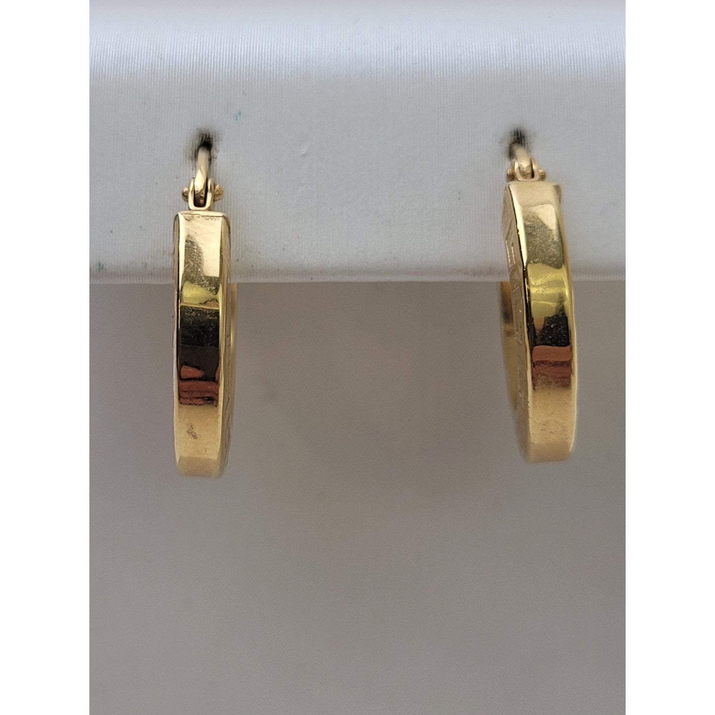 18K Yellow Gold Greek Key Huggie Hoop Earrings Made in Italy | 15mm | 1.61 Grams
