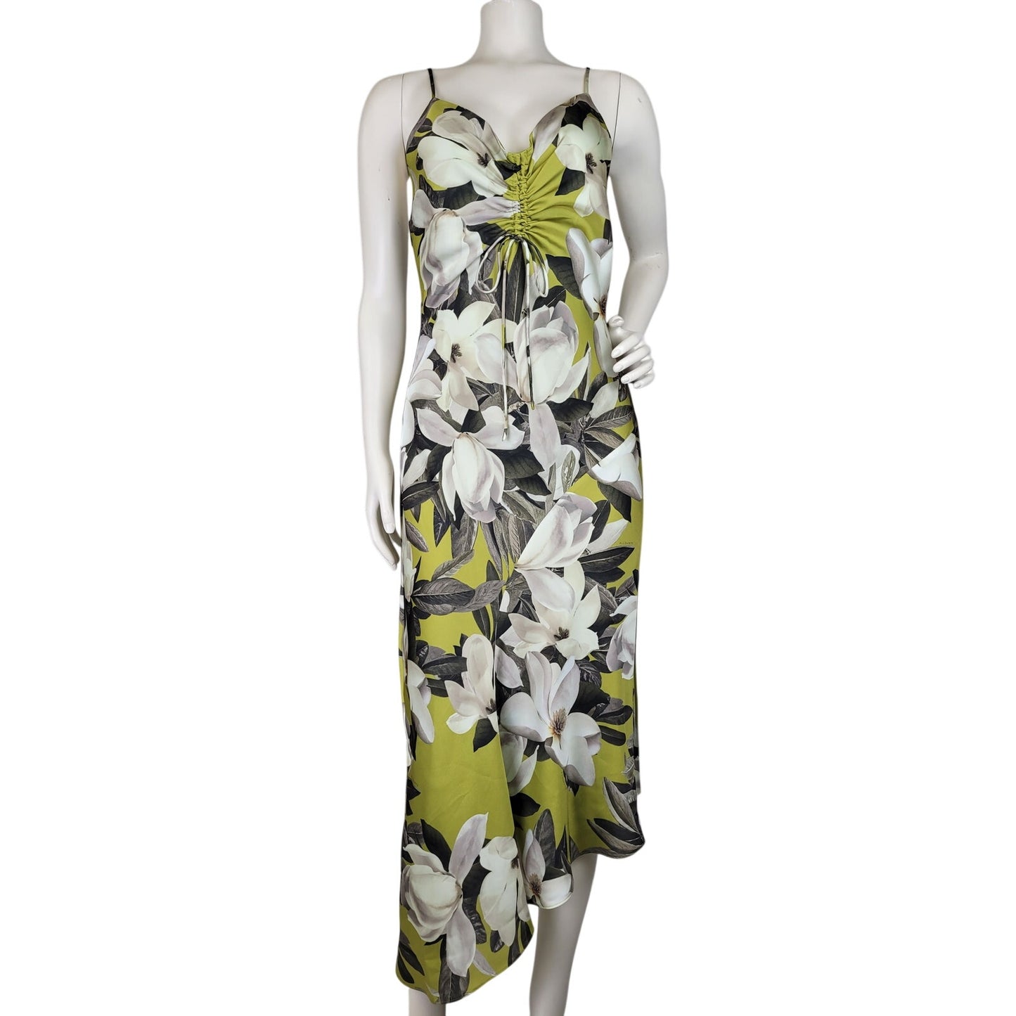 AllSaints Alexia Floral Asymmetrical Slip Dress Magnolia Flower Print Sz 2 NWT
