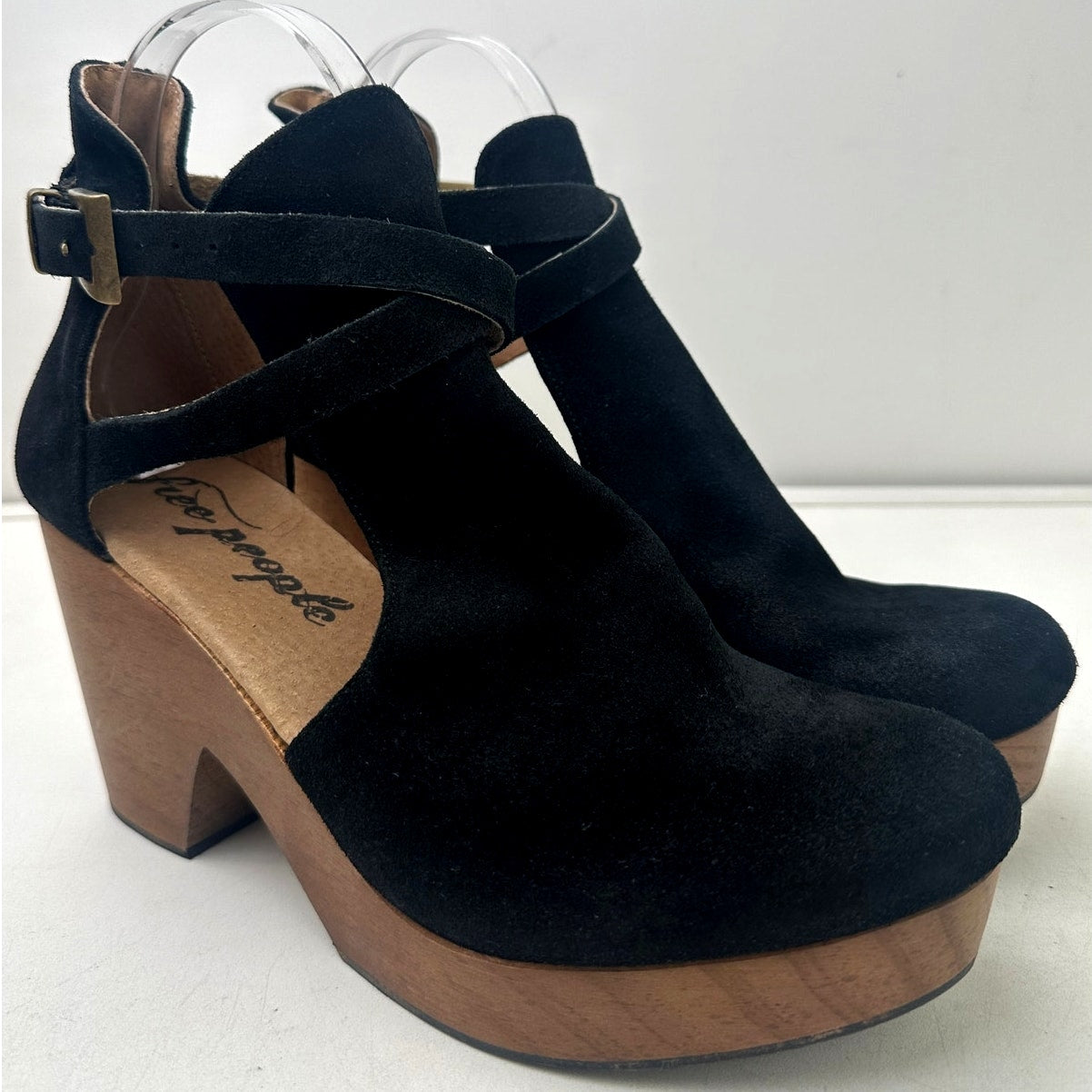 Free People Black Suede Cedar Platform Wood Clogs Women's Sz 39