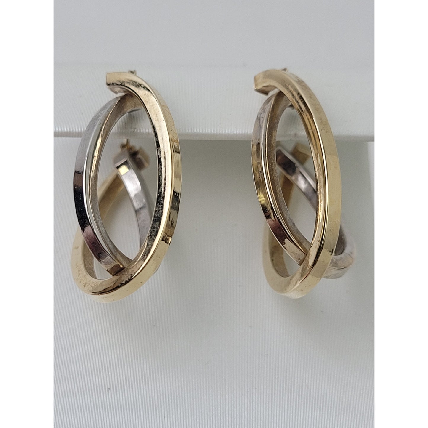 14K Yellow & White Gold Two-Tone Interlocking Crossover 1" Hoop Earrings