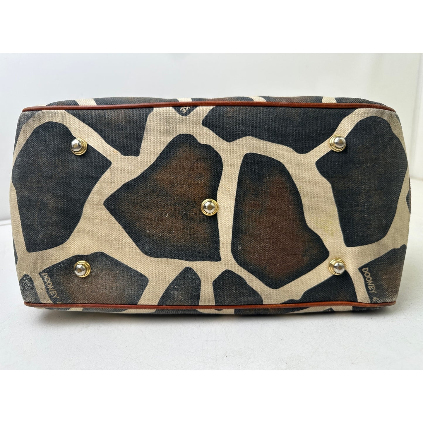 Vintage Dooney & Bourke Giraffe Print Canvas Tote Bag W/ Charms