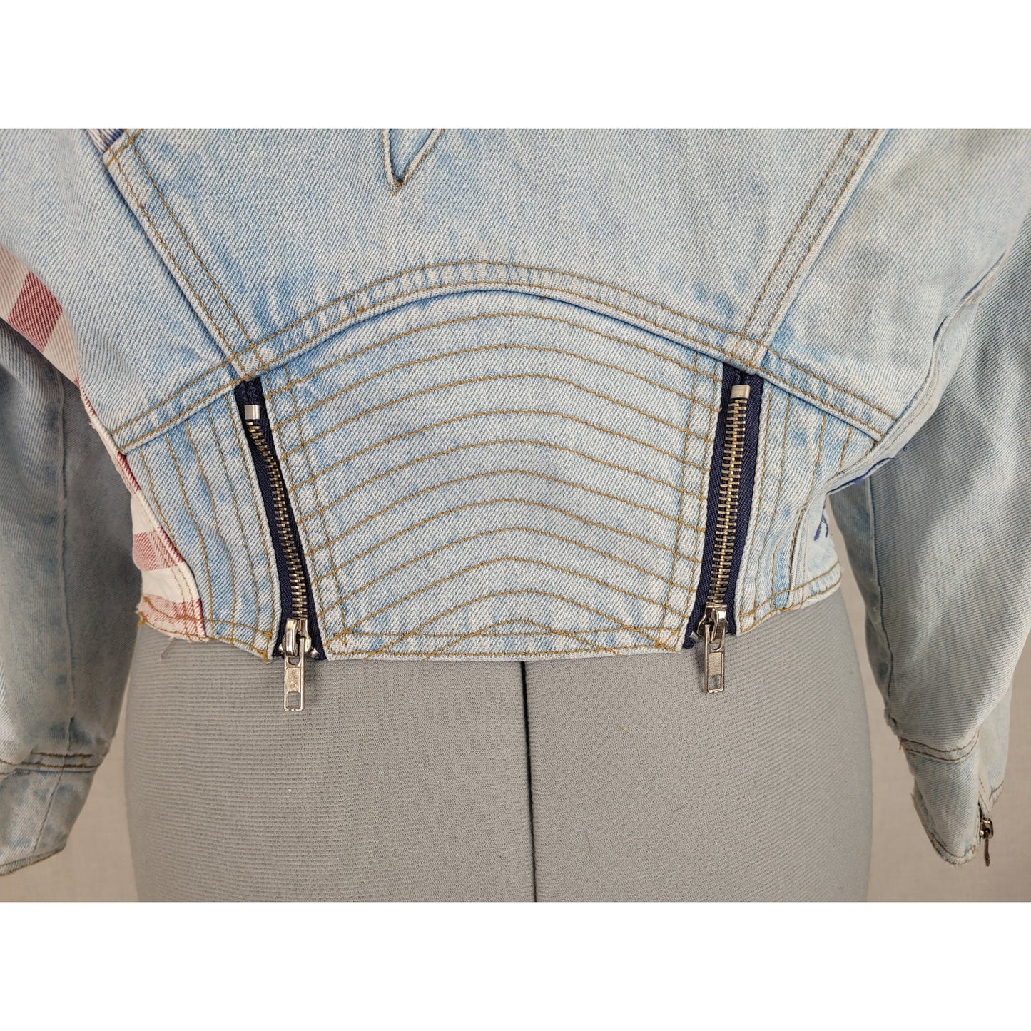 1980s VTG Cropped Denim Moto Jacket Stars Stripes Sz S/M