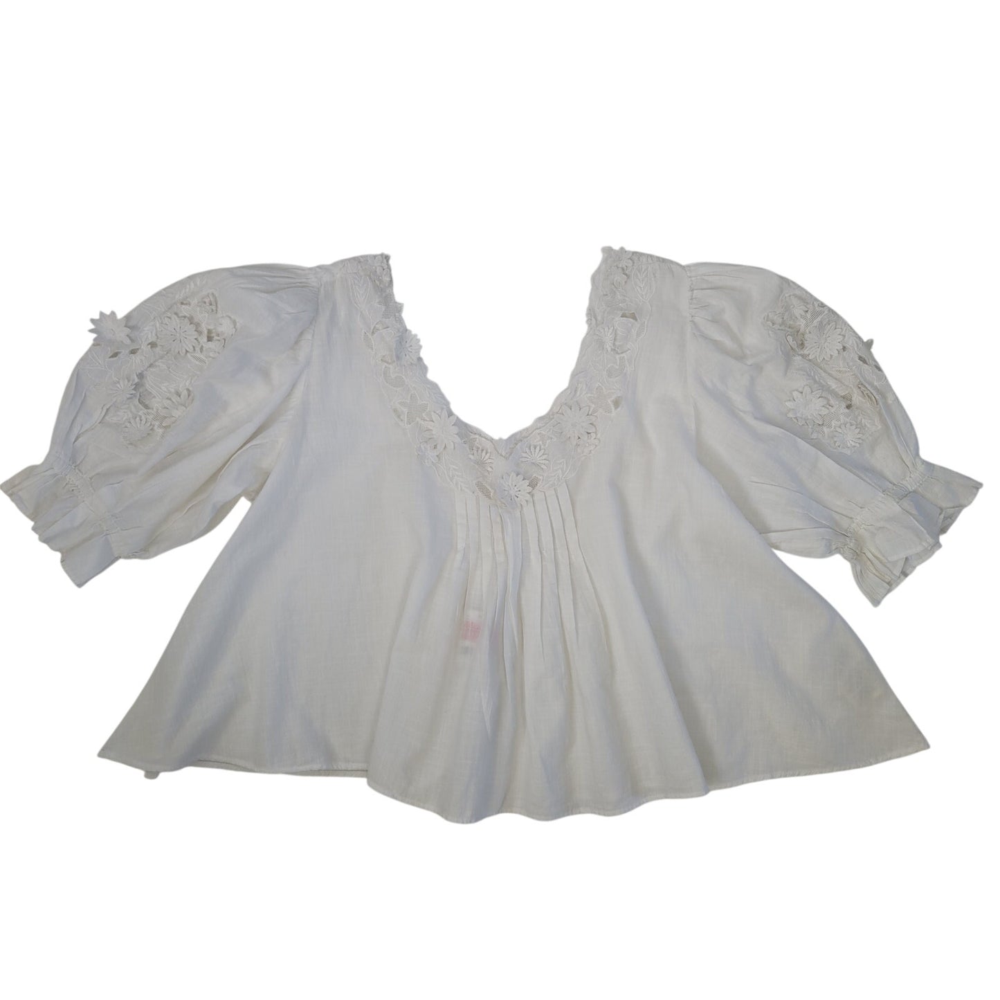 Free People Sophie Embroidery Top Soft White Billowy Cotton Fabric Sz M NWT