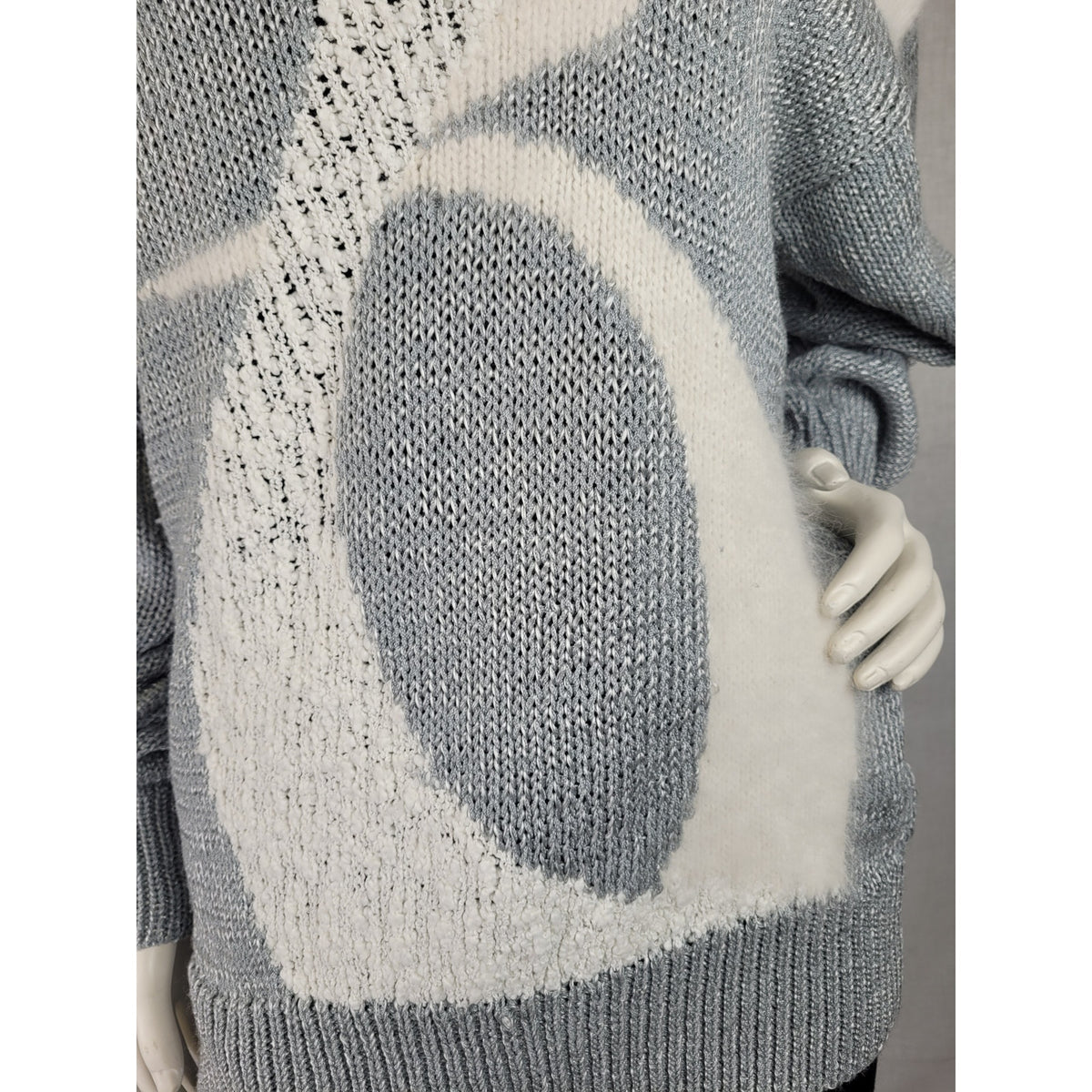 Vintage 80s Lady Lily Abstract Design Grey & White Sweater Angora Women's Sz M/L