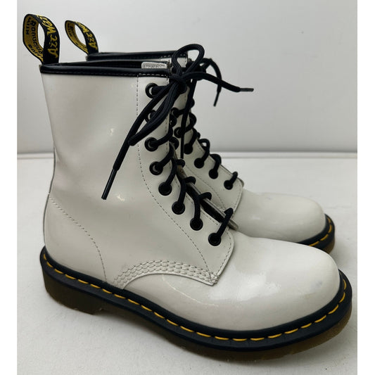 Dr. Martens 1460 White Patent Leather 8-Eye Combat Boots Women's Sz 7