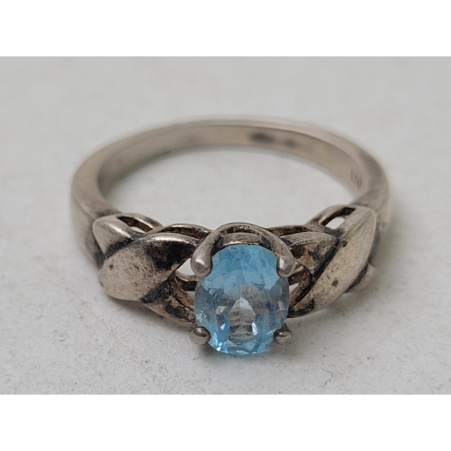 925 Silver & Aquamarine Ring Sz 6