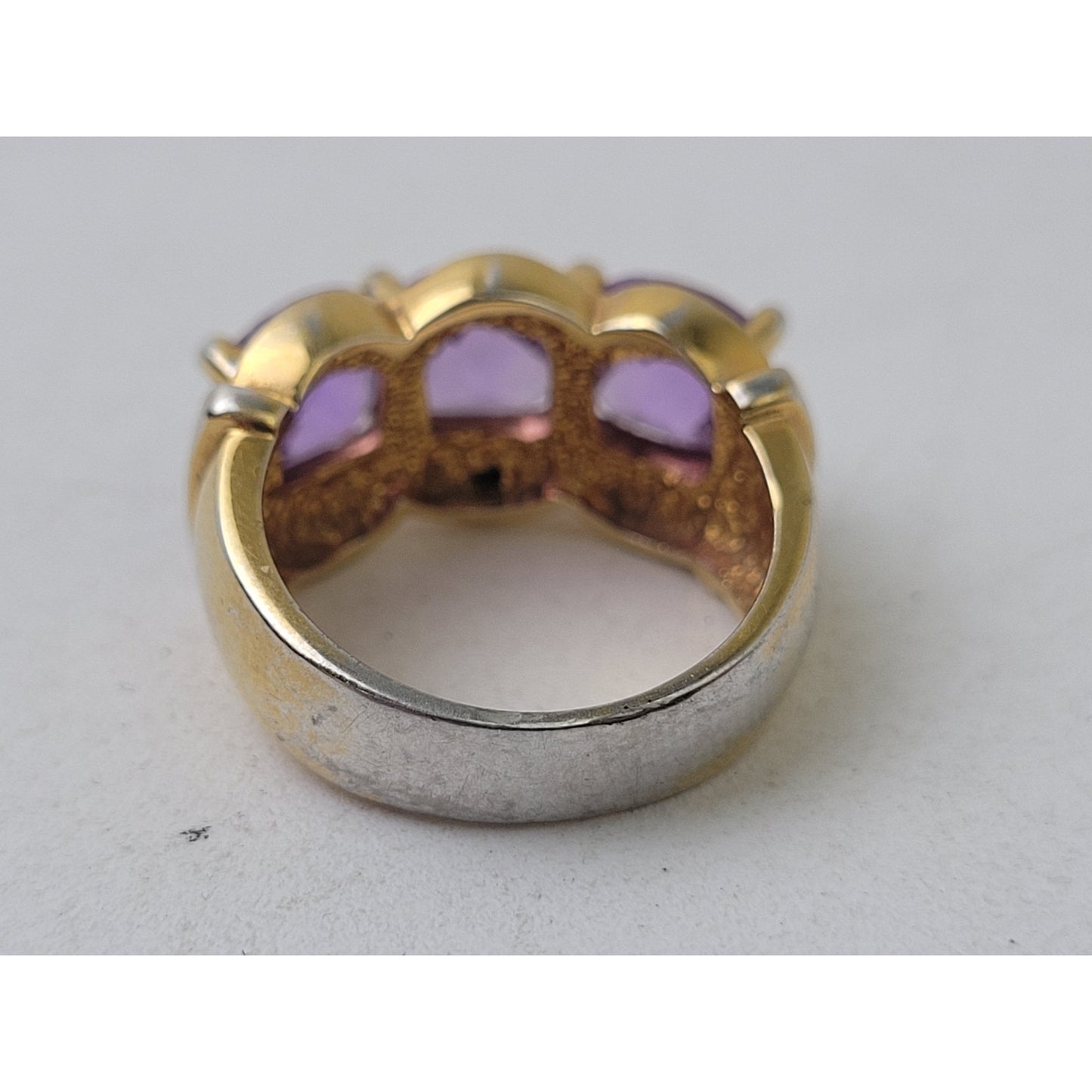 925 Sterling Silver 3-Stone Amethyst Cocktail Statement Ring Sz 4.75