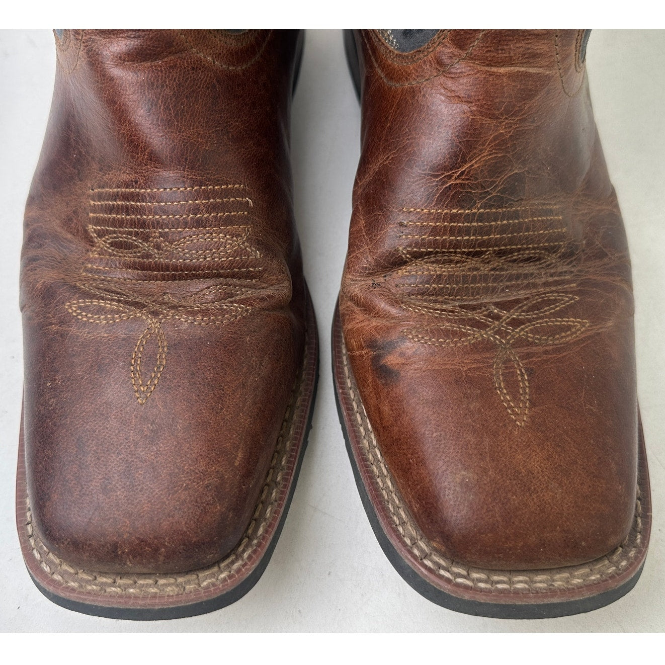 Laredo Ross Tan & Blue Broad Square Toe Western Boots Men's Sz 10.5