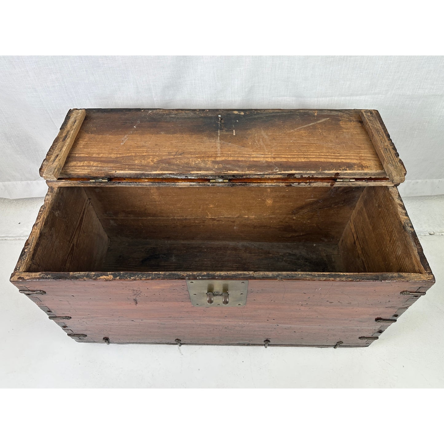 Antique 18th/19th Century Korean Banded Ton-Kwe Wooden Money Chest