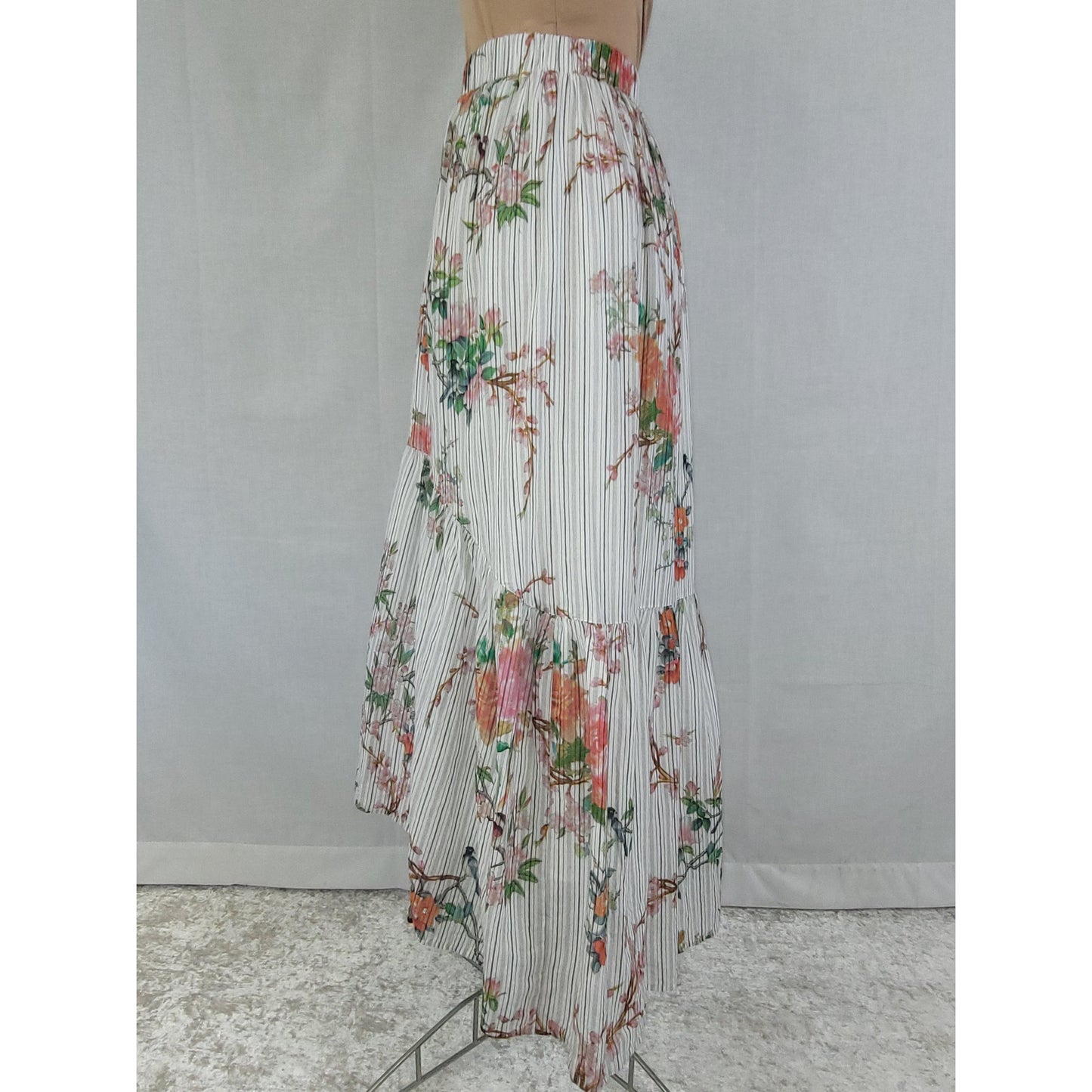 Johnny Was Colmar Prairie Maxi Skirt Light Lined Cotton Bird Print Sz Small