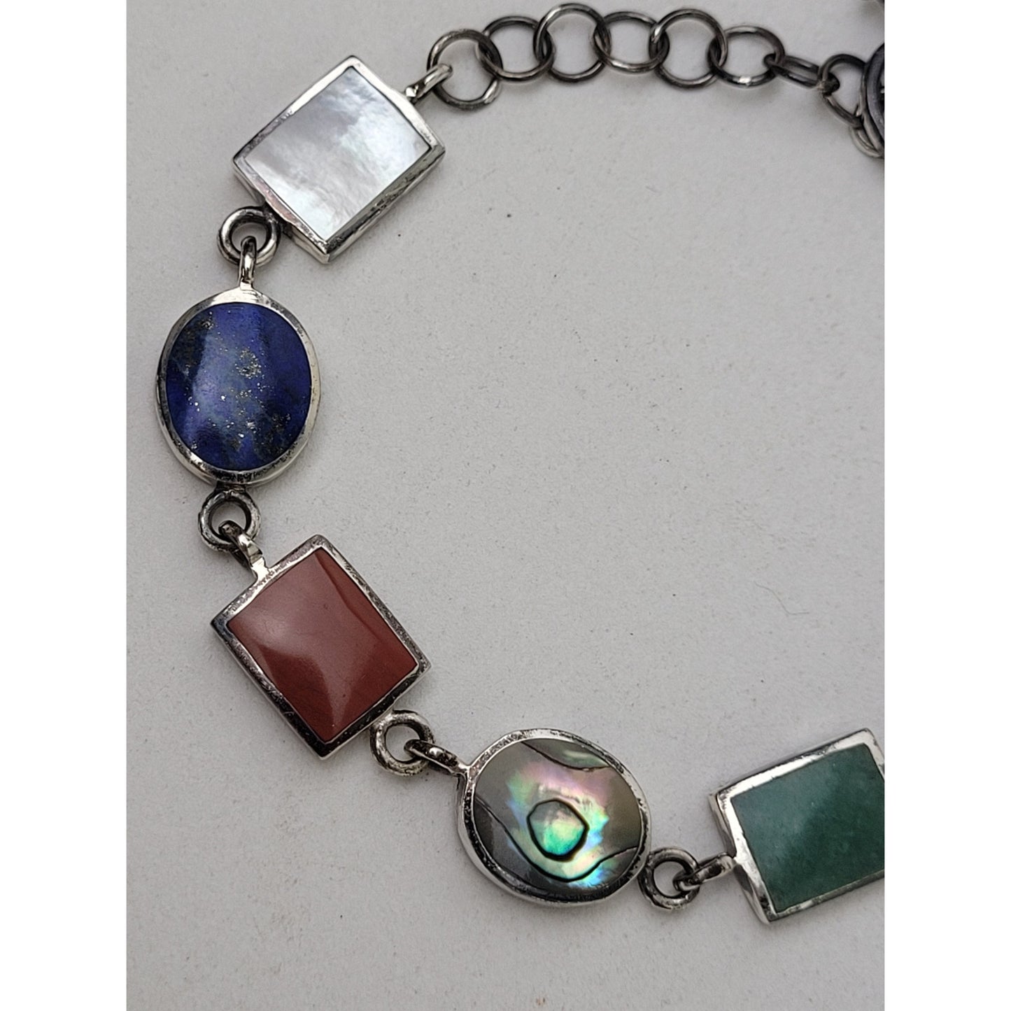 VTG Sterling Silver Multi-Colored Semi Precious Stones Reversible Bracelet