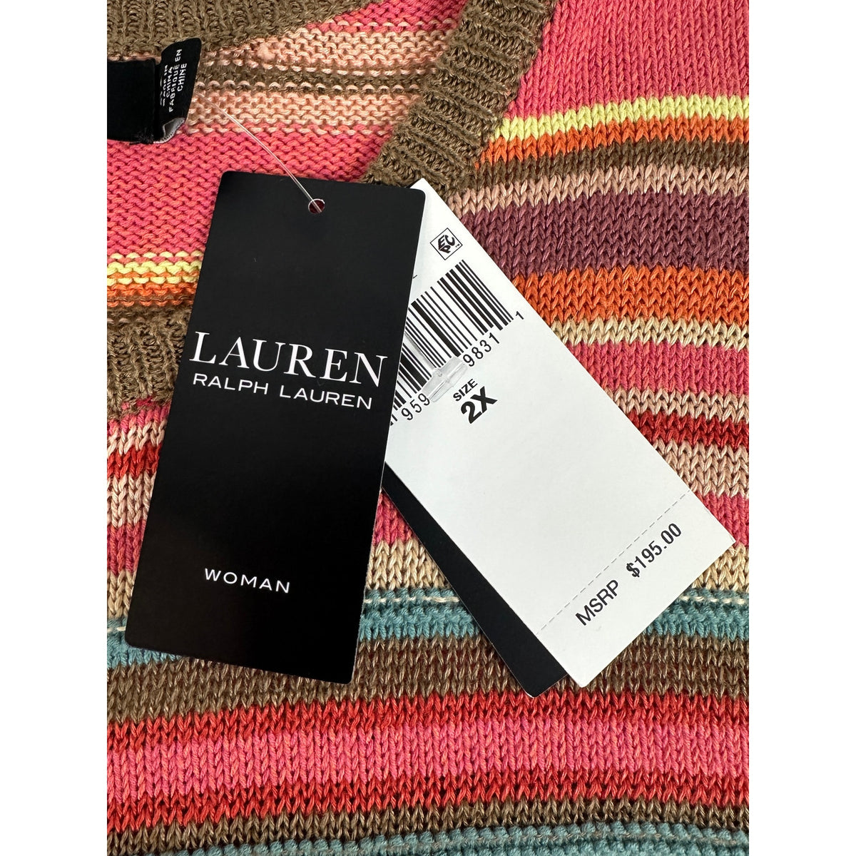 Ralph Lauren Multi-Color Striped Knit Crewneck Sweater Women's Sz 2X NWT
