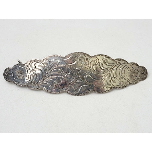 Vintage Diablo Sterling Silver Southwest Floral Tooled 5" Hair Barrette