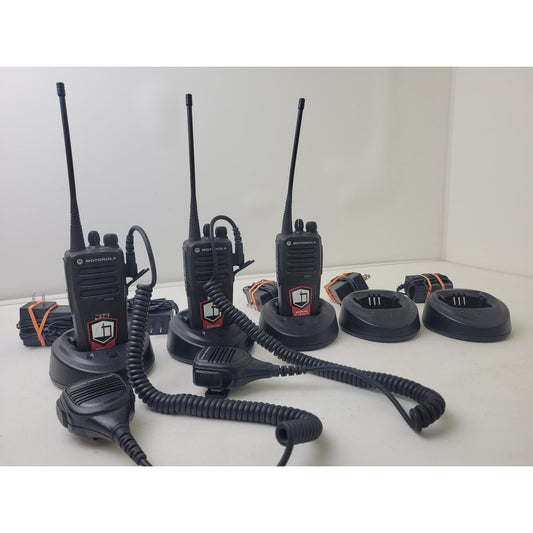 Motorola CP200d Portable Two-way Radios, Microphones, & Charging Docs Set of 3