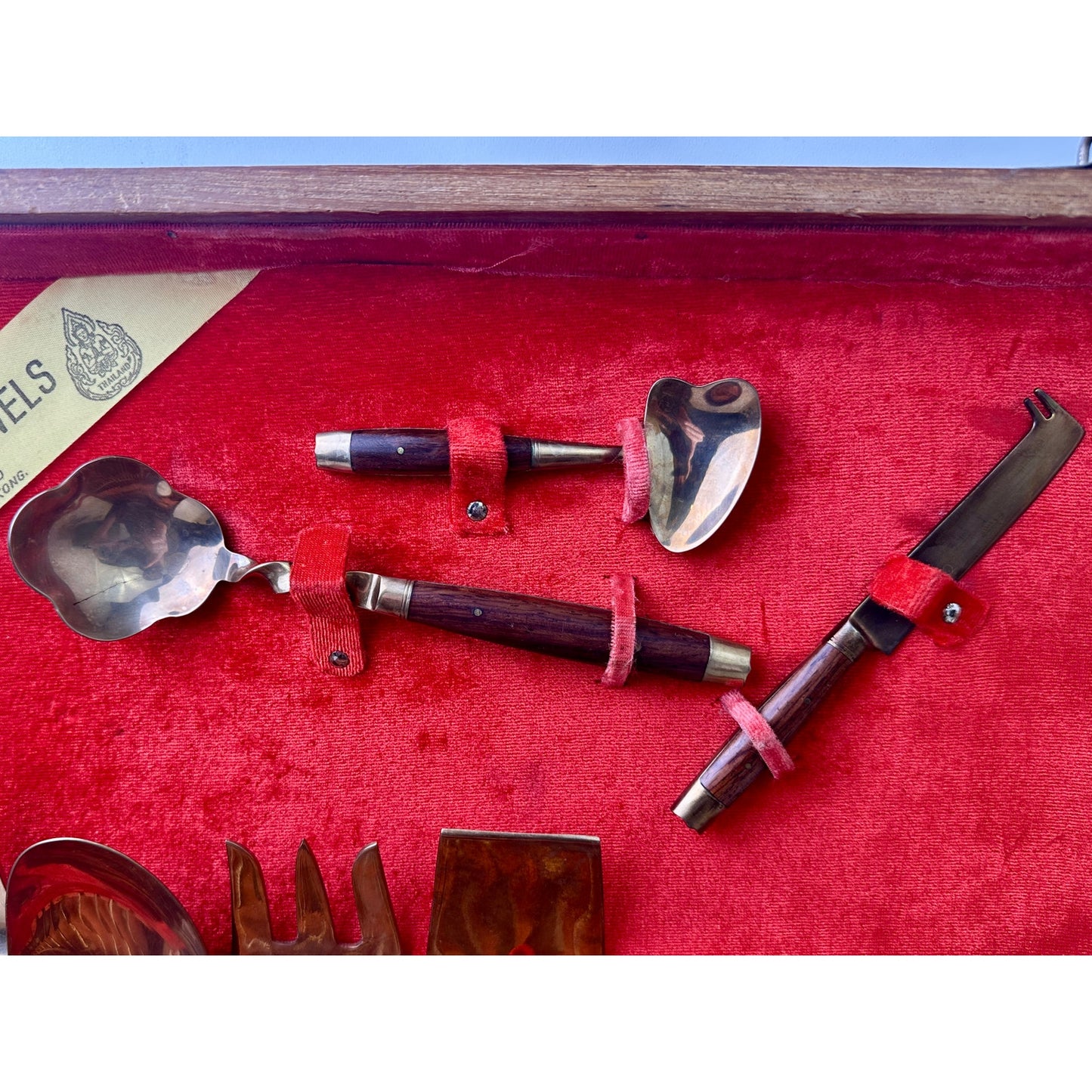 Vintage Bangkok Jewels Thai Bronze & Rosewood 59 PC Flatware Set
