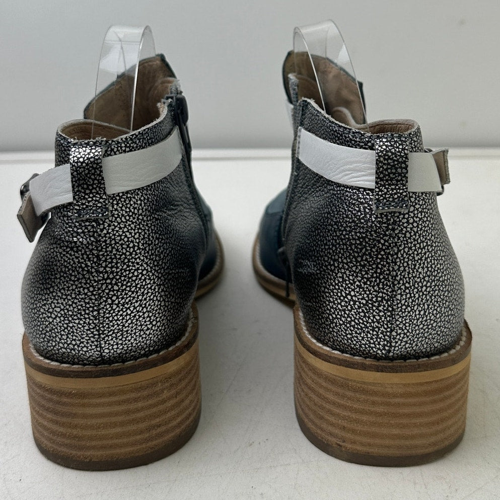 Bresley Multi-Tone Blue/Silver Leather Ankle Boots Women's Sz 40 EU