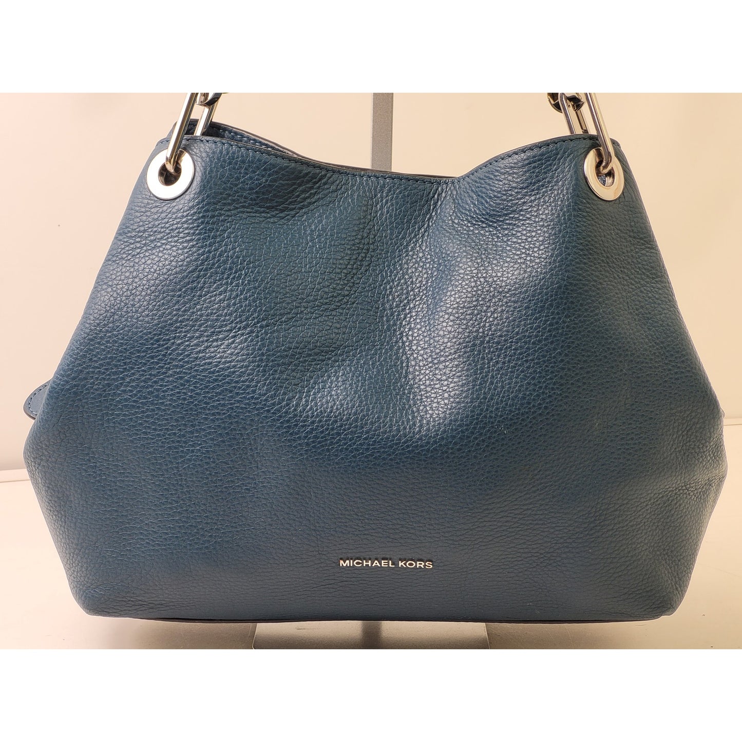 Michael Kors Raven Large Leather Shoulder Bag Blue/Teal w Silver-Tone Hardware