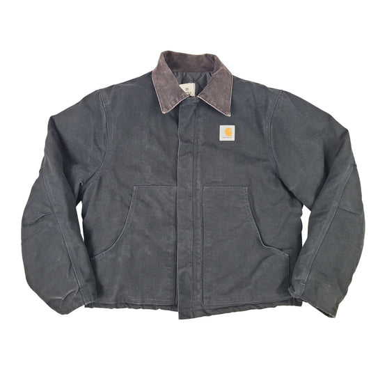Vintage Carhartt J02 Arctic Work Jacket in Black w Brown Corduroy Collar Sz 44/L
