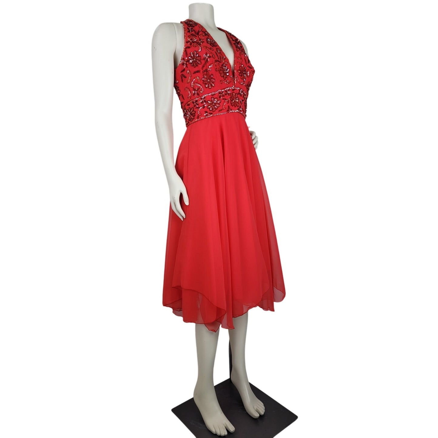 1960s Designer Jack Bryan Beaded Red Cocktail Dress 26" Waist